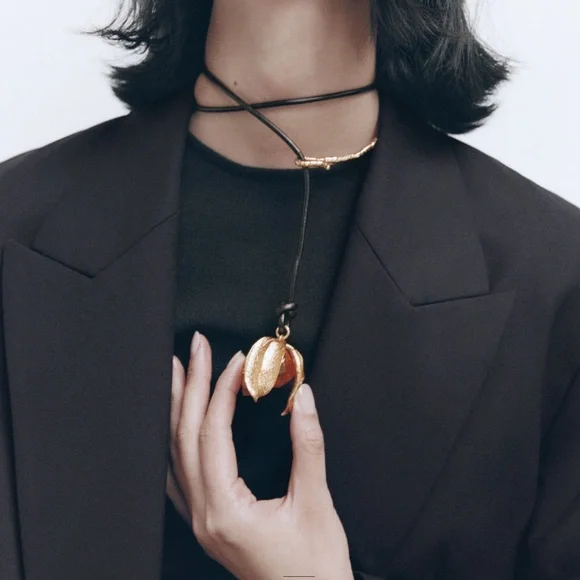 🆕 ZARA Physalis Choker Leather Lariat Necklace - Picture 11 of 11